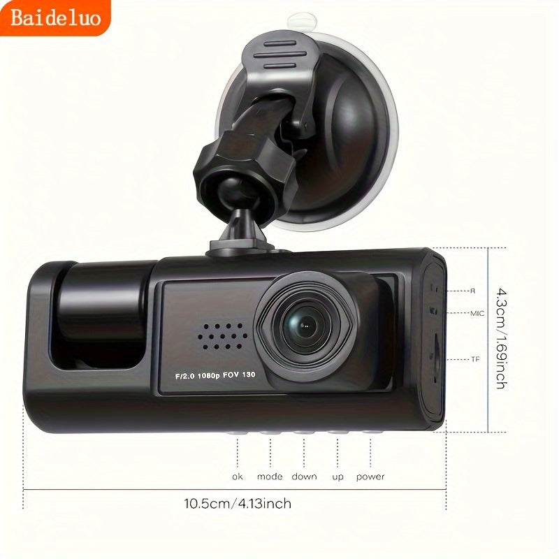Front-Facing Dash Cam 1080P 2-Lens Car DVR with Built-In Camera
