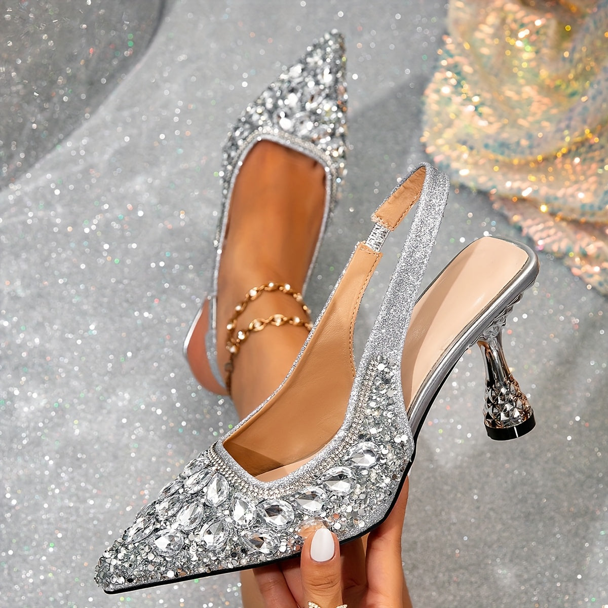 Women's High Heels Golden Silver Pointed Toe Stiletto Dress Shoes