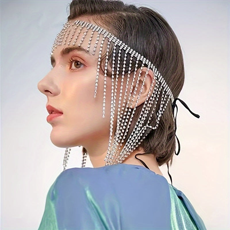 Women’s Retro Headband with Rhinestone Tassels Elastic Alloy Hair Accessory