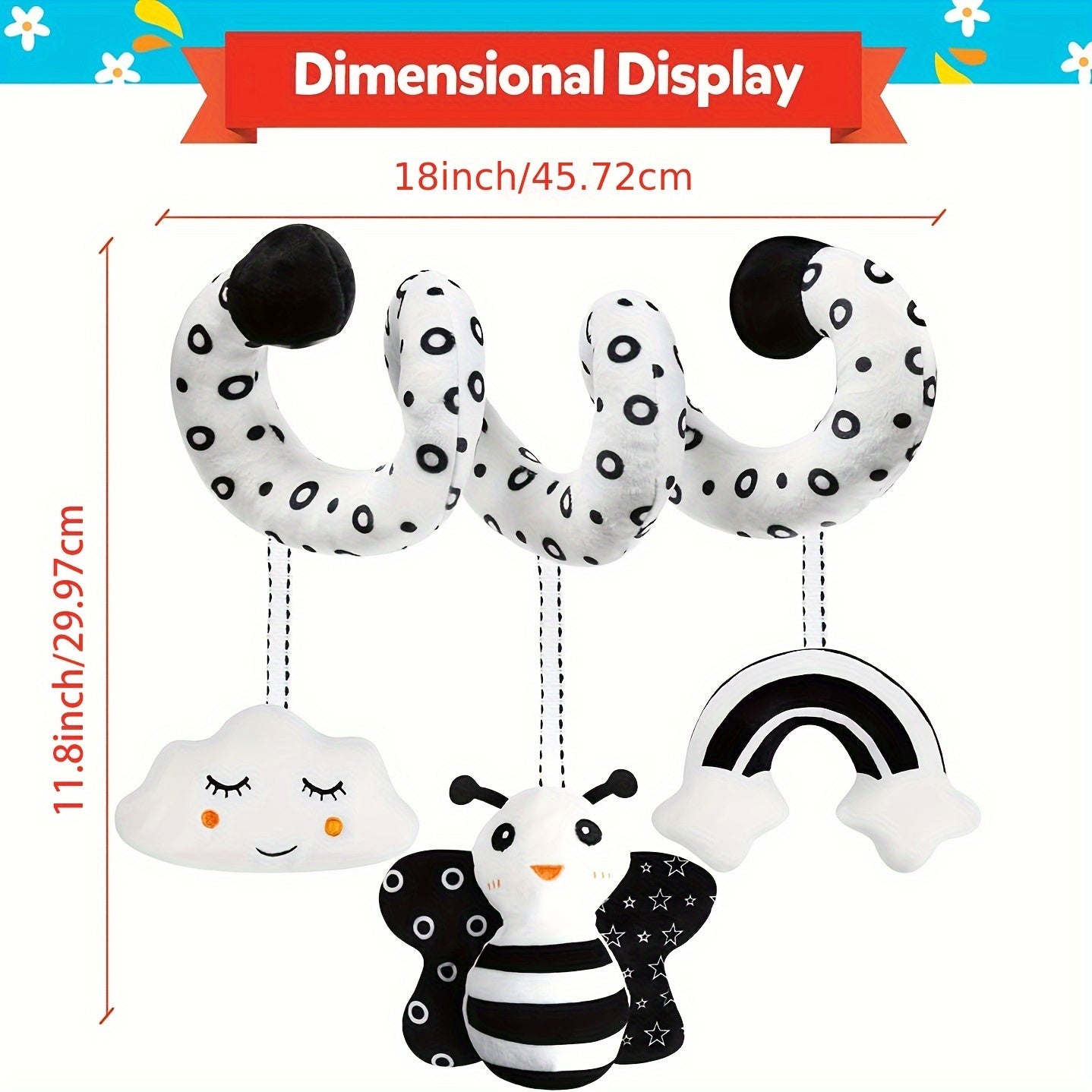 Newborn Black and White High Contrast Spiral Baby Activity Toy for Bed Crib Stroller