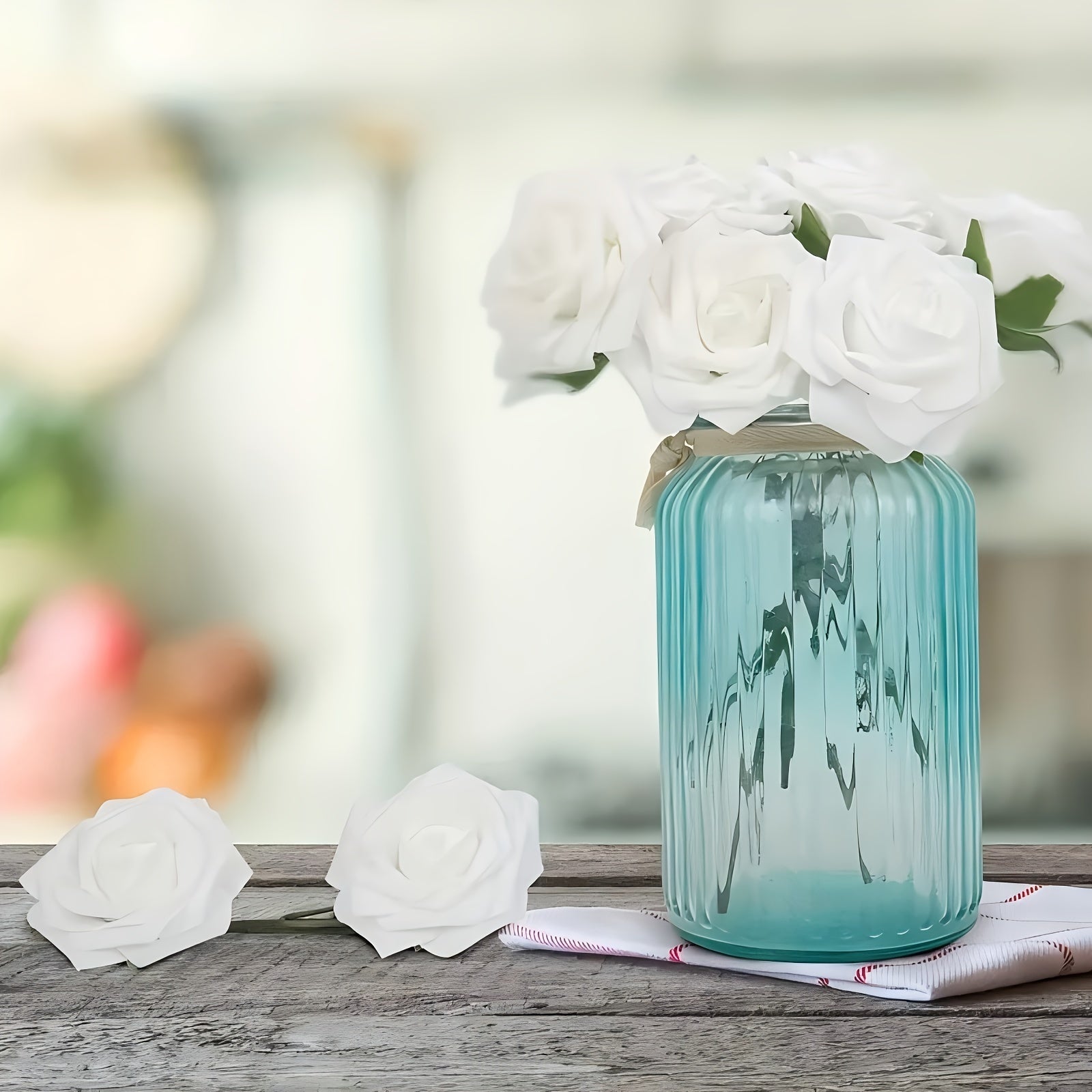 Artificial White Roses 25 Pack for Wedding Home Office Decor No Container Needed