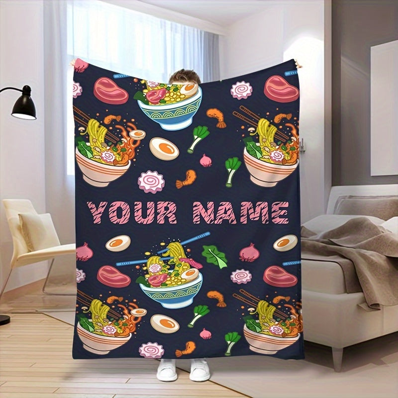 Pink Donut and Ramen Food Blanket Flannel Throw for Girls Bedroom Travel Picnics