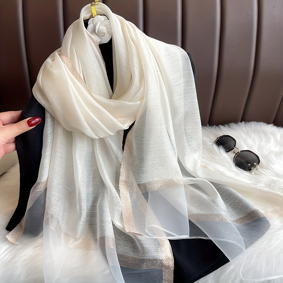 Bohemian Long Sequin Scarf Lightweight Airy Shawl for Beach, Festive or Daily Wear