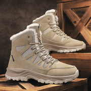 Women's Beige Slip-On Mid-Top Outdoor Shoes All-Season Hiking Boots