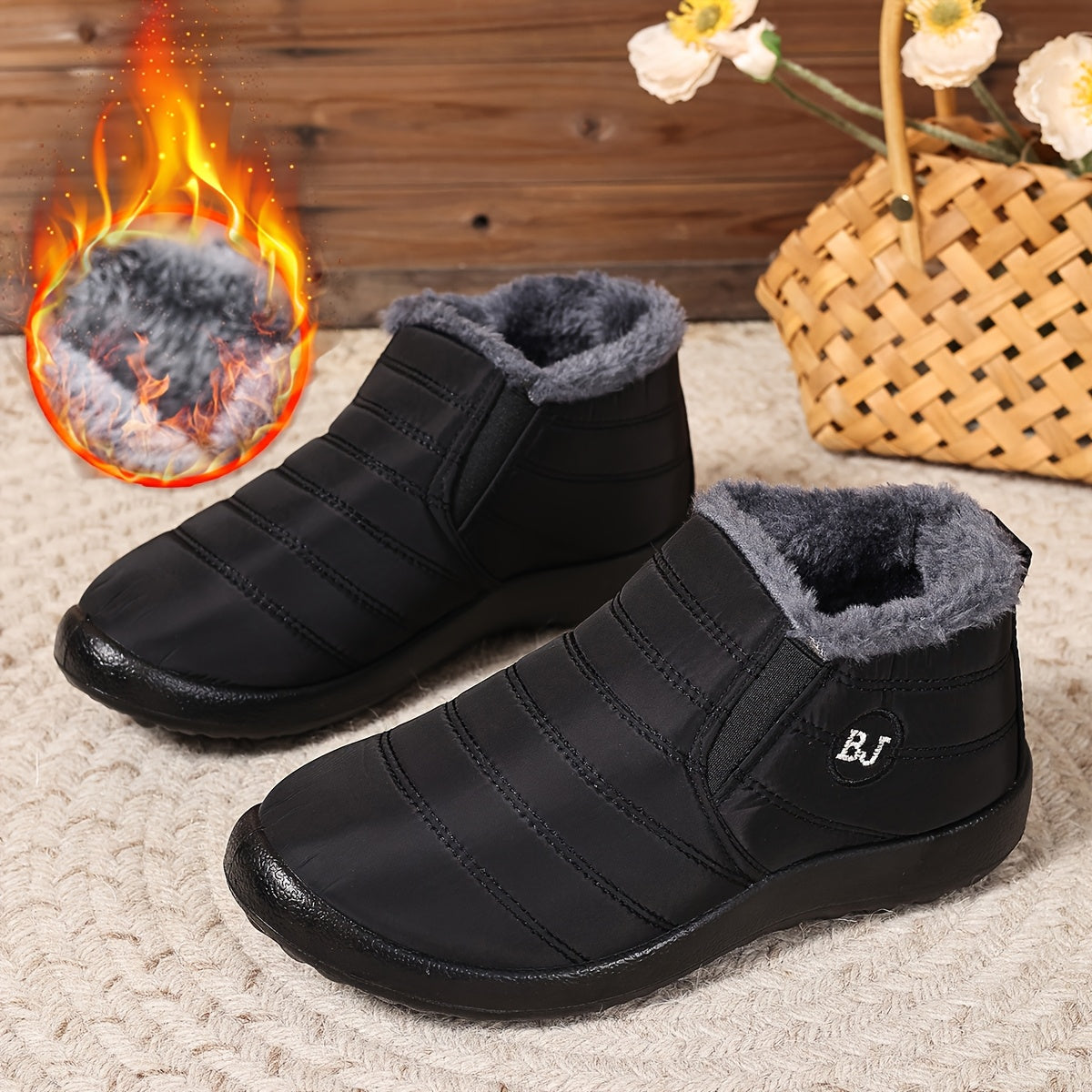 Женские зимние снегоступы с флисовой подкладкой, без шнурков, с противоскользящей подошвой из EVA