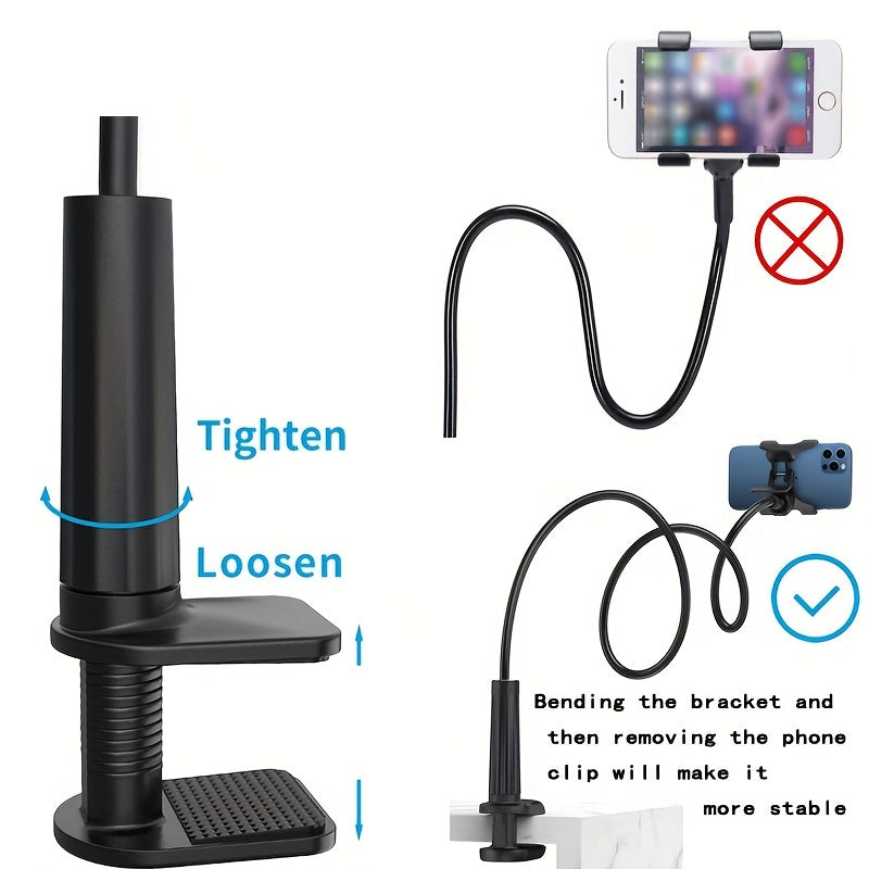 Flexible Gooseneck Phone Holder 75cm with 360° Clamp for Bed Desk All Smartphones