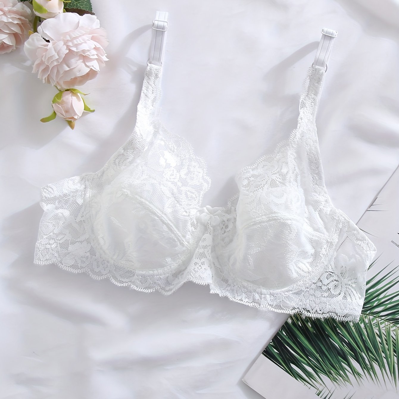 Lingerie Lacy Push-Up Underwire Bra Solid Color Spandex Knit 145gsm