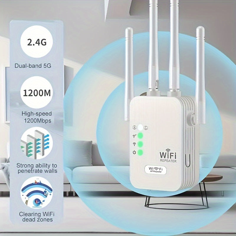 WiFi Range Extender Dual Band 1200Mbps with Ethernet Port for Home Office Commercial Use