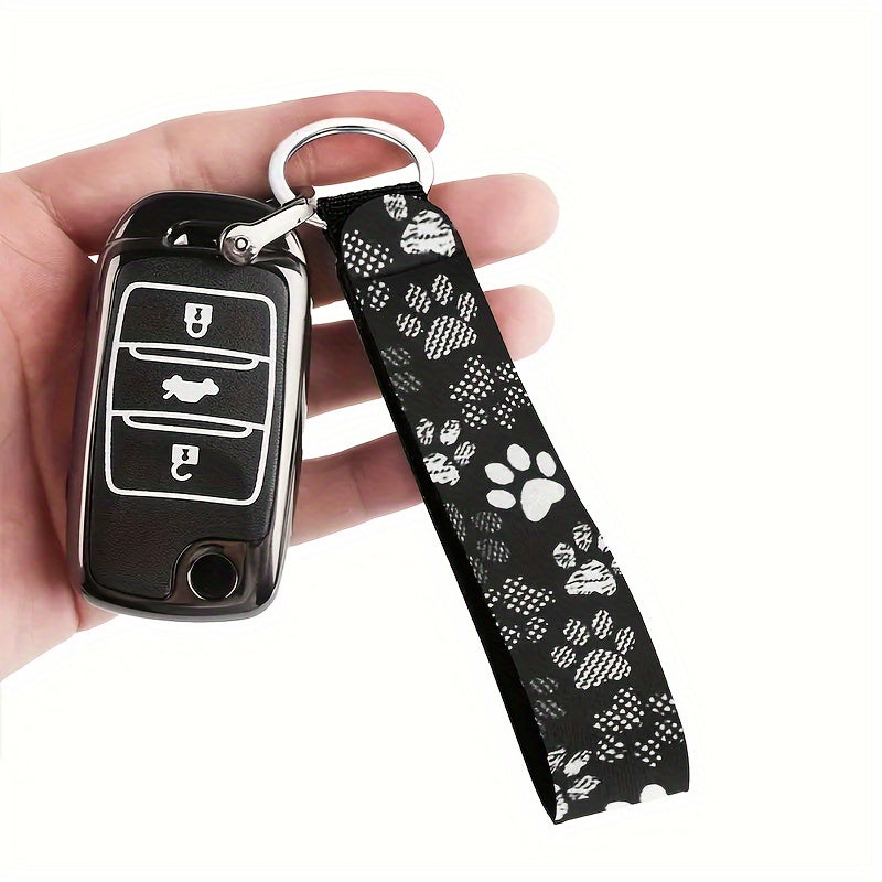 White Dog Paw Print Keychain Wrist Strap Polyester Durable Accessory