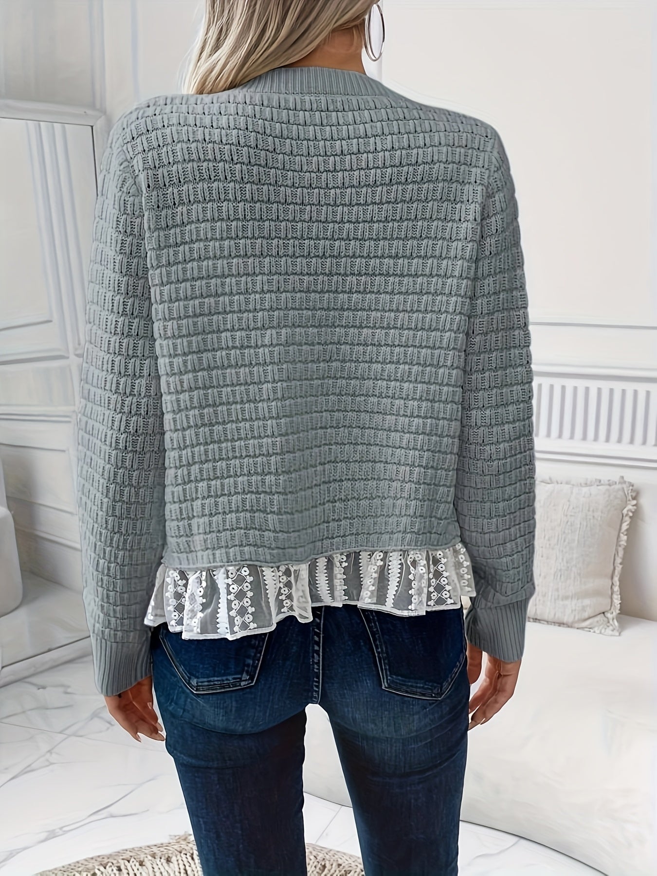 Женский кардиган с кружевной отделкой из шифона, полупрозрачный, с контрастными рукавами и укороченным кроем