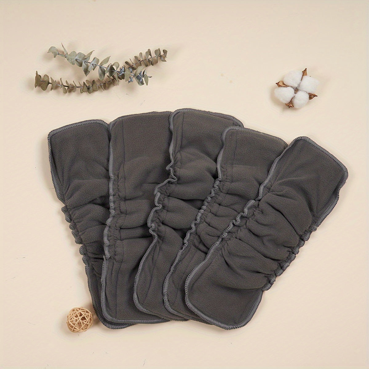 Set of 5 Reusable Bamboo Charcoal Baby Cloth Diaper Inserts with Elastic Layers