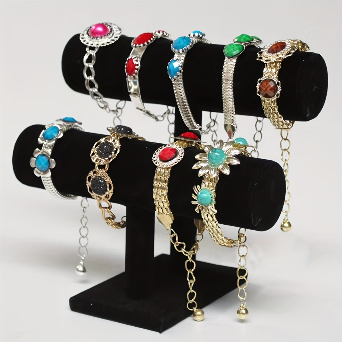 Large Capacity Jewelry Organizer with Scratch-Resistant Black Double Layer Display Stand