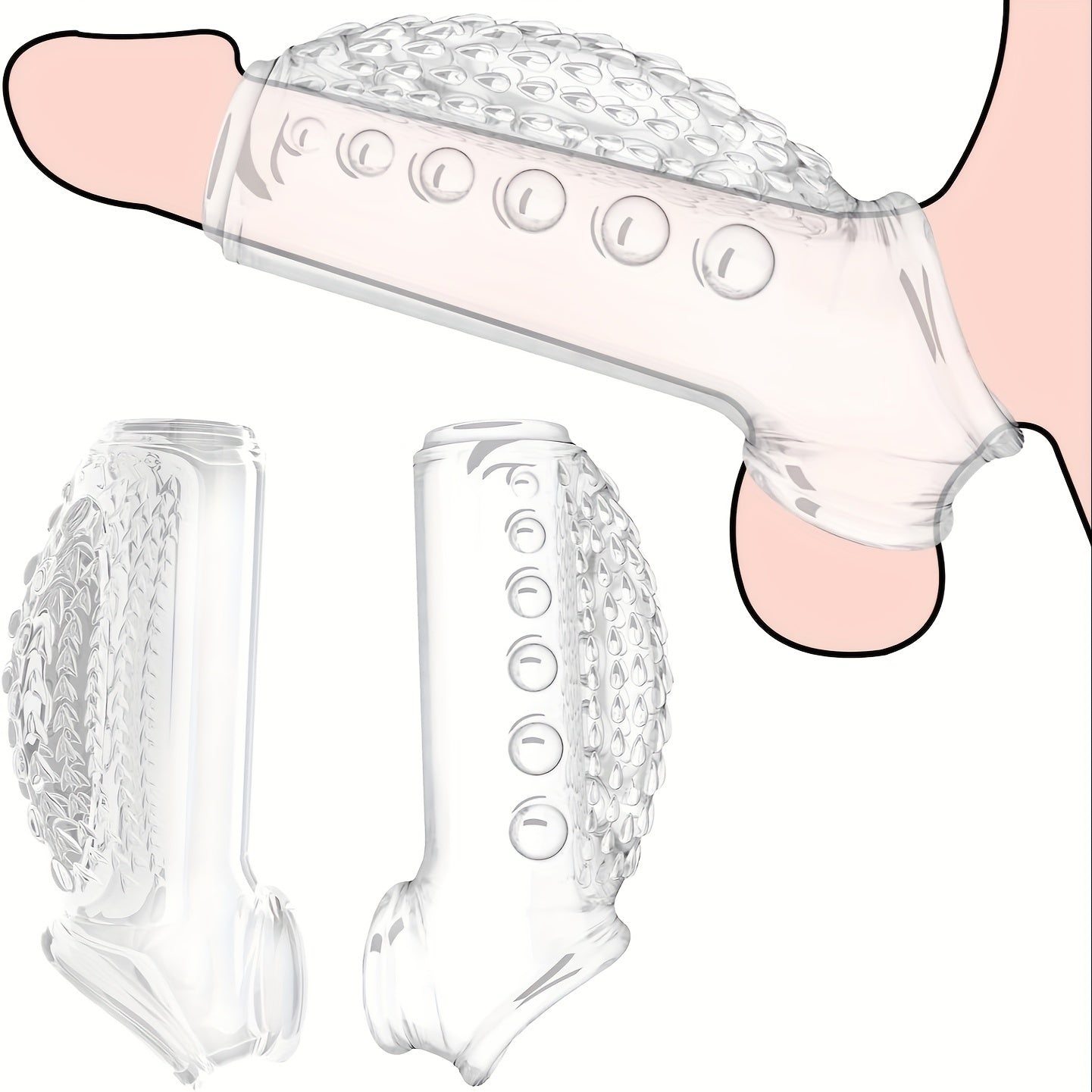 Men's Penis Sleeve, Crystal or Wolf Tooth Style, Reusable, Grainy and Bulging Sensation