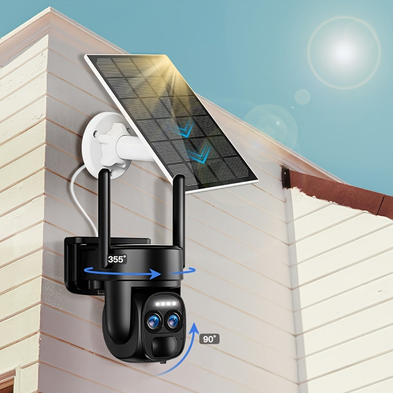 Solar Security Camera with Dual-Lens 8X Zoom 360° Pan-Tilt Weatherproof Outdoor Surveillance