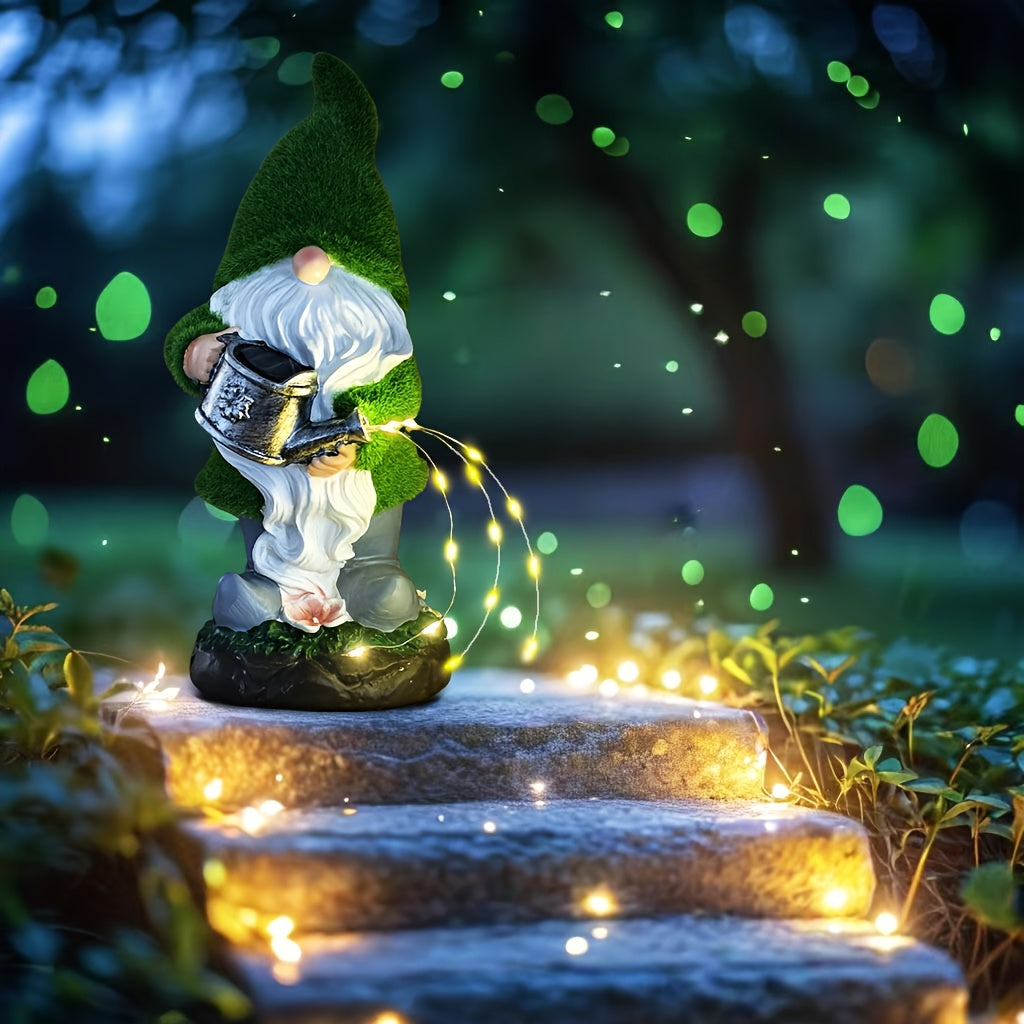 Resin Garden Gnome with LED Lights Solar Powered Outdoor Yard Decor