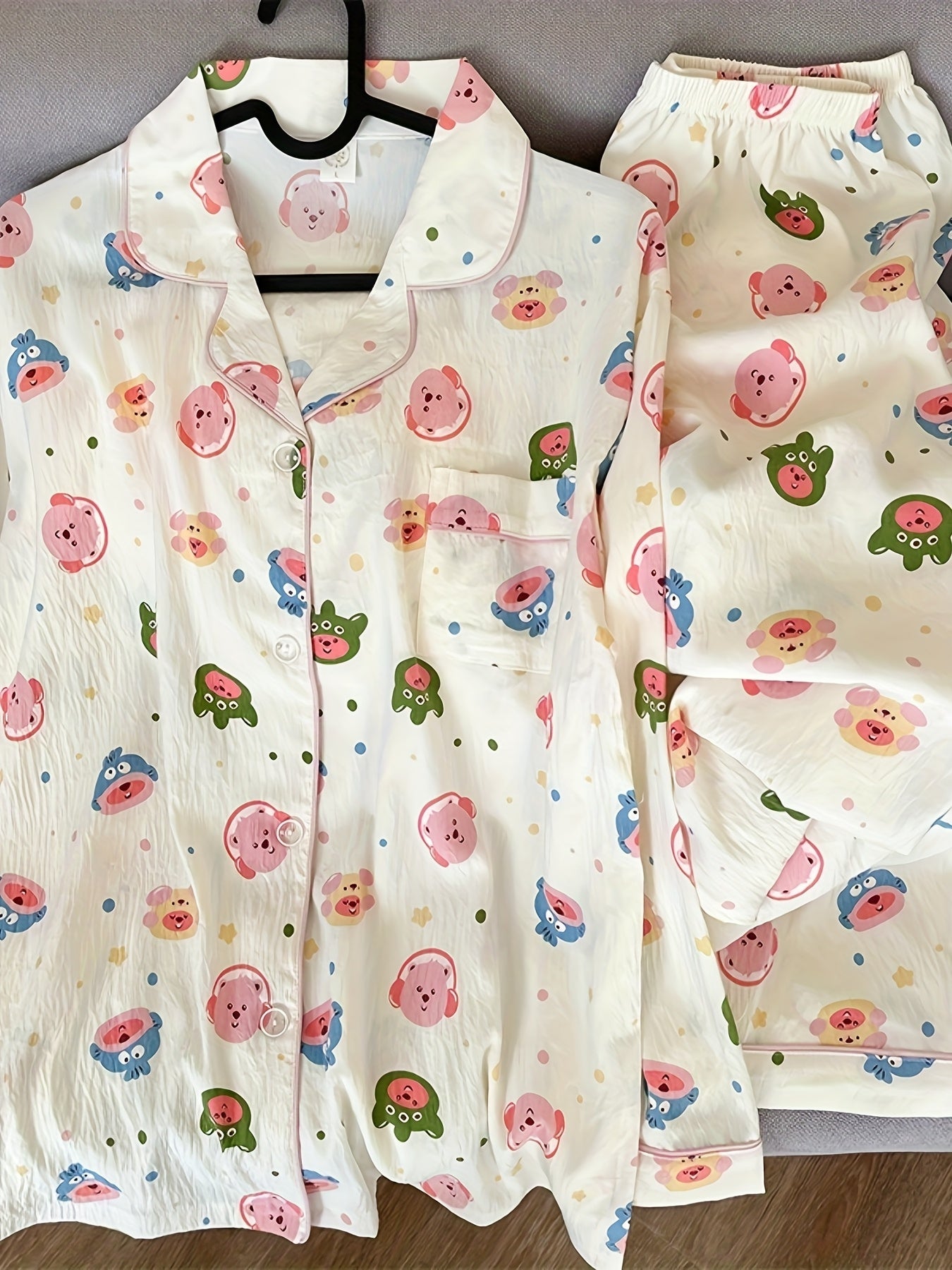 Women's Summer Sleepwear Long Sleeve Pants Plus Size Cartoon Home Suit