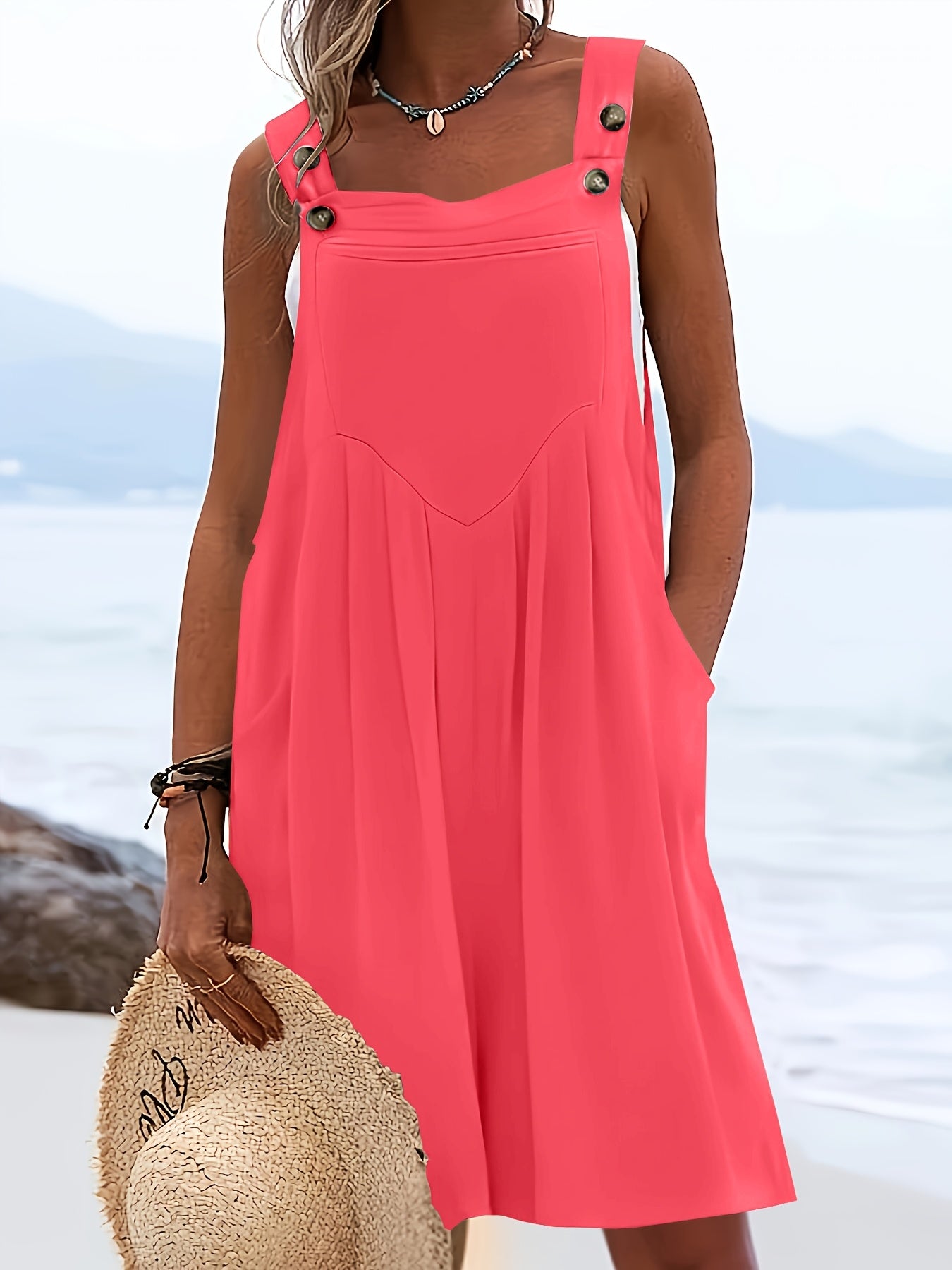 Women's Sleeveless Green Jumpsuit with Button Detail for Casual and Formal Wear