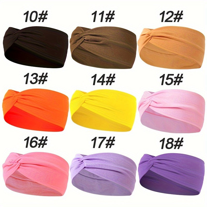 Women's Solid Color Twist Knotted Hairband Elastic Sweat Band