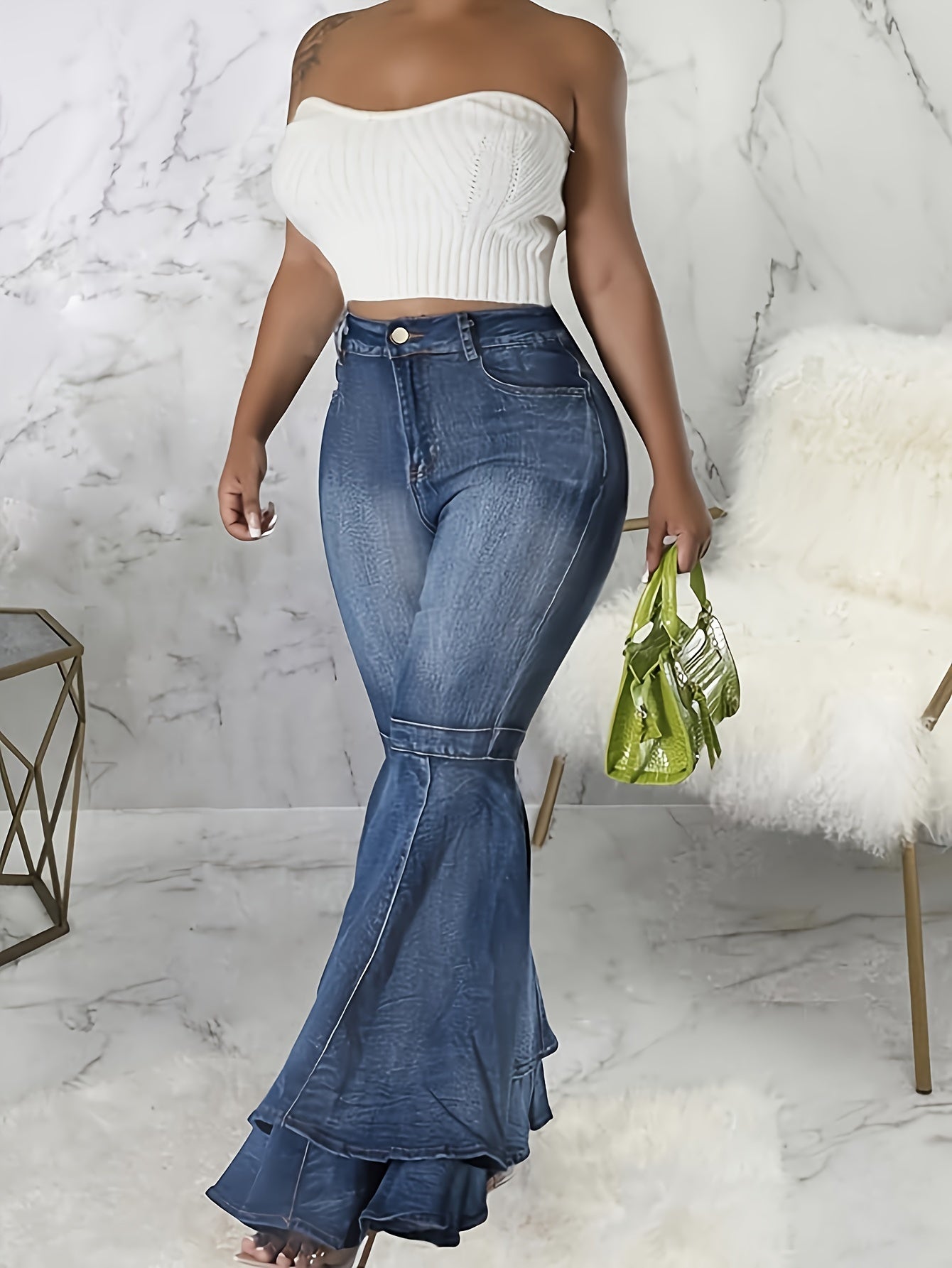 Women's Plus Size Flared Jeans High Rise Stretch Denim