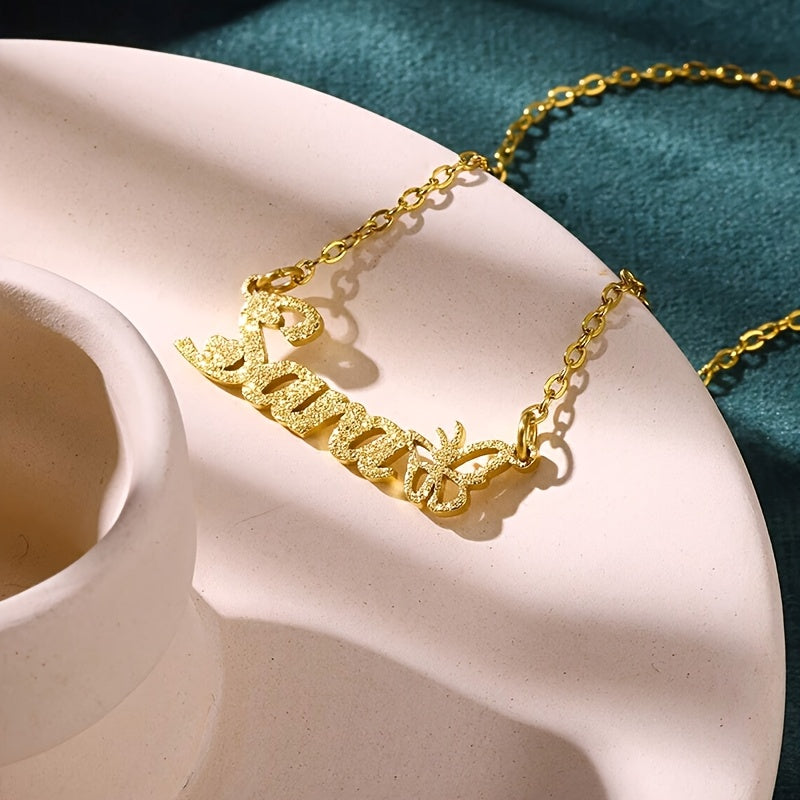 Personalized Gold Name Necklace for Women with Glitter Letter Pendant