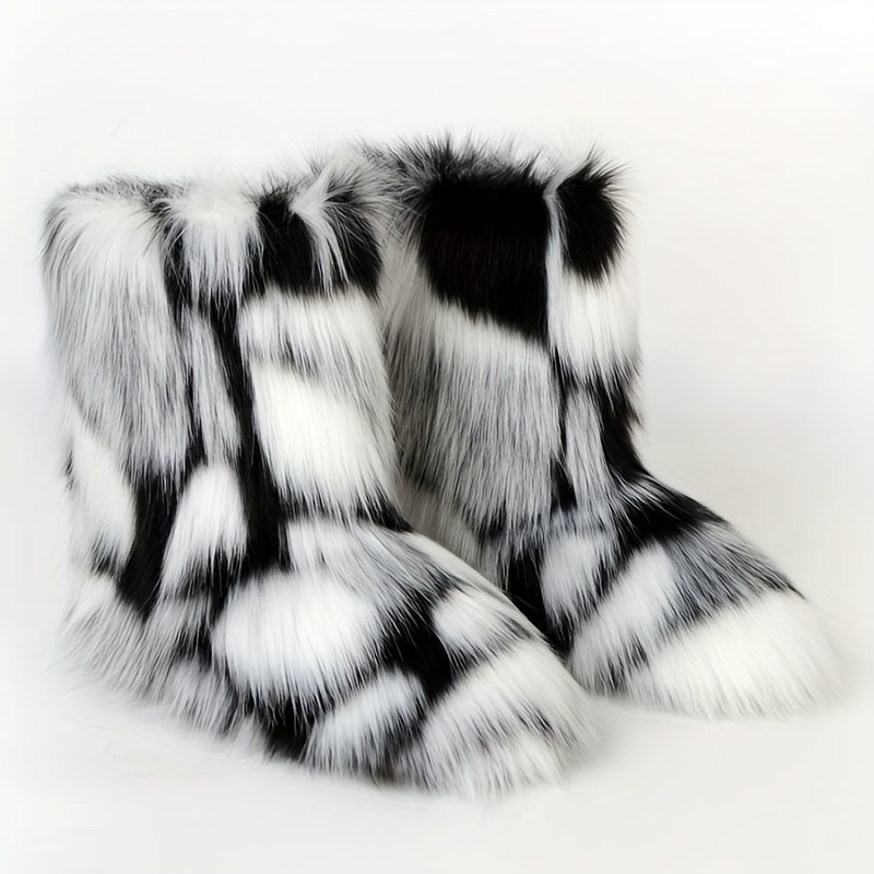 Women's Plush Faux Fur Mid-Calf Boots, Oversized, Harajuku Style
