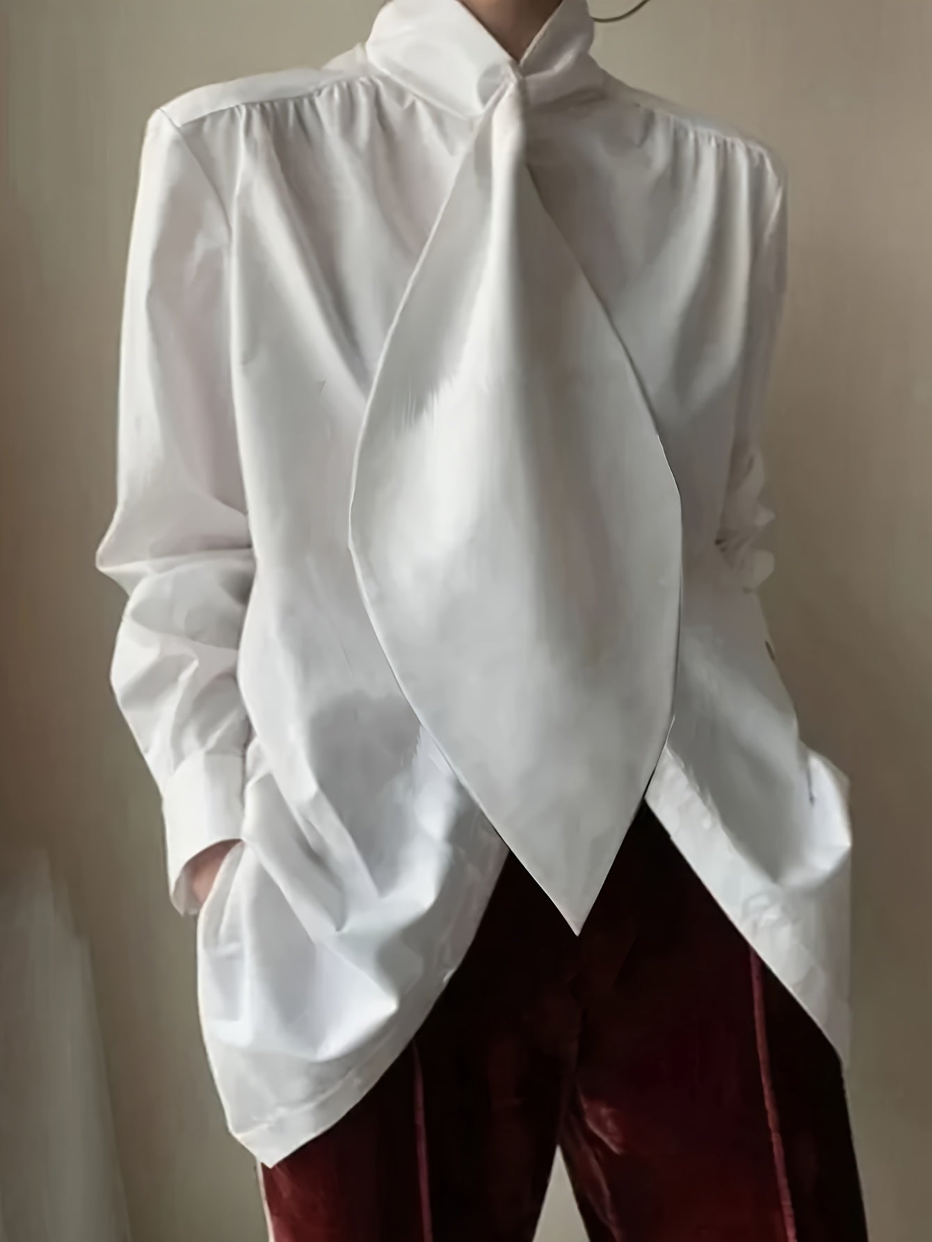 Women's Long Sleeve Blouse Solid Color Formal Shirt for Office and Casual