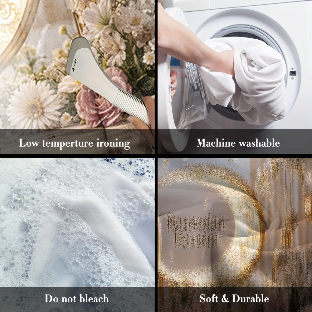 1 dona Elegant Ramazon Mural Banner, Polyester, Oltin Yarim Oy va Chiroq Dizayni bilan, Xonani va Partiyani bezash uchun mustahkam devor dekoratsiyasi, Yangi yil va Eid Al-Fitr uchun bayramona uy bezaklari