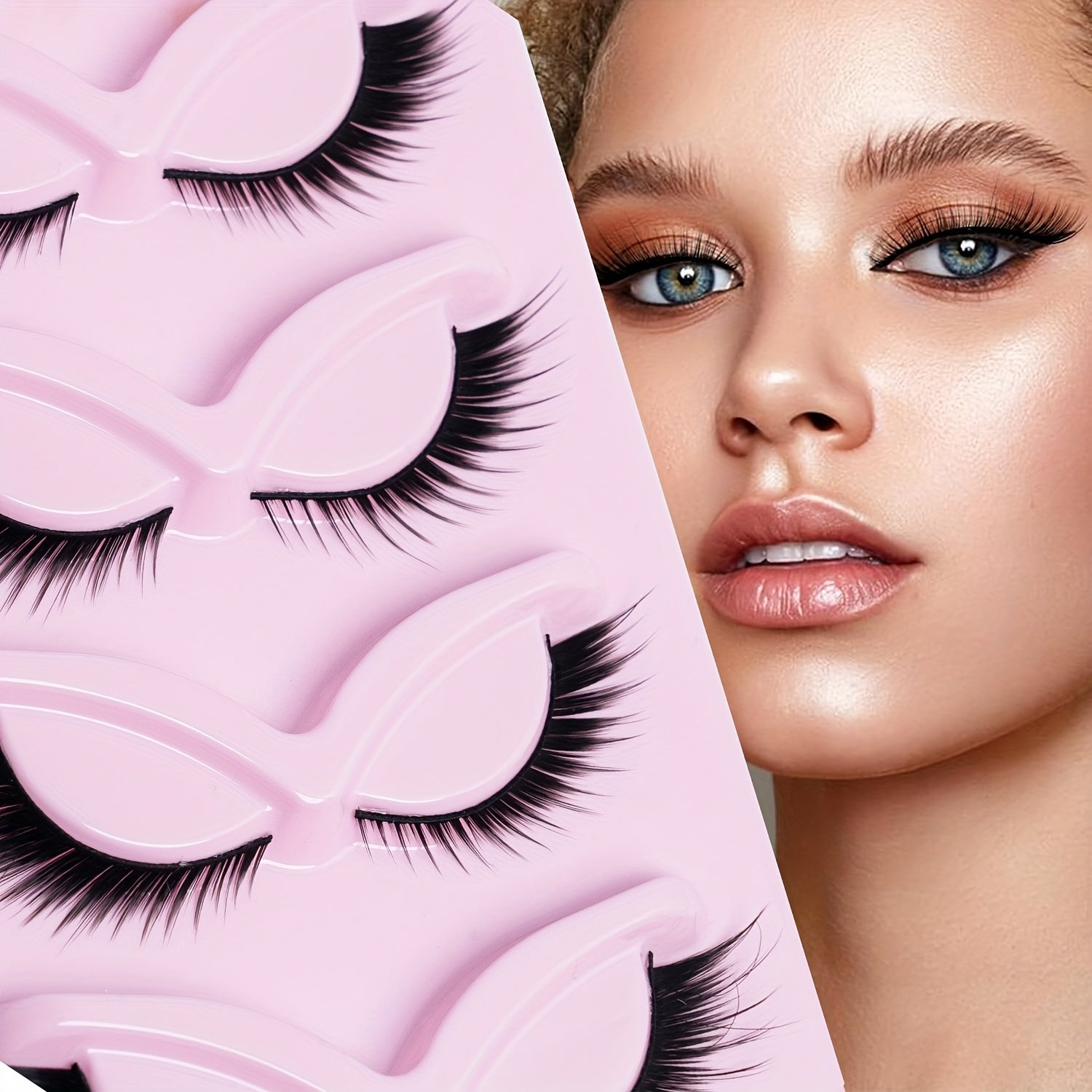 Women False Eyelashes Cat Eye Wing Tail Natural Long Eye Extensions 5 Pairs