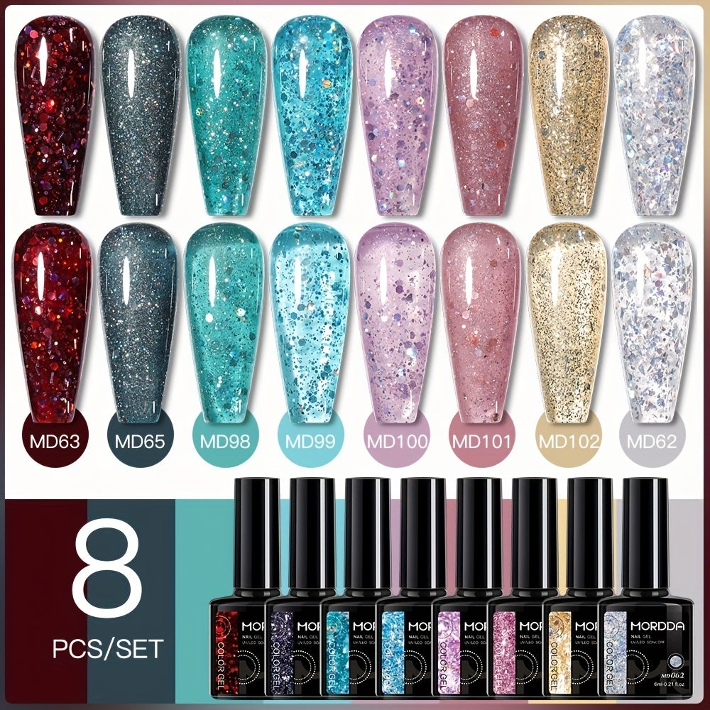 8Pcs Nail Polish Set Color Gel Glitter UV LED Manicure Kit Autumn Winter 2024