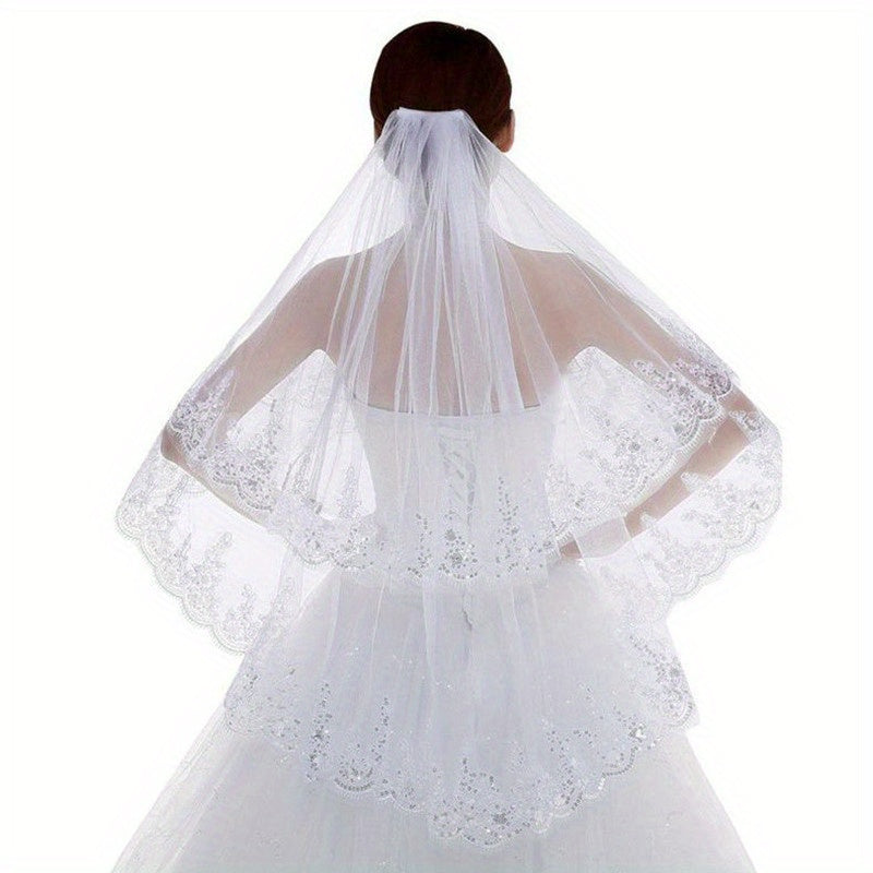 Wedding Veil with Lace Edging and Comb Bridal Hair Accessory for Women