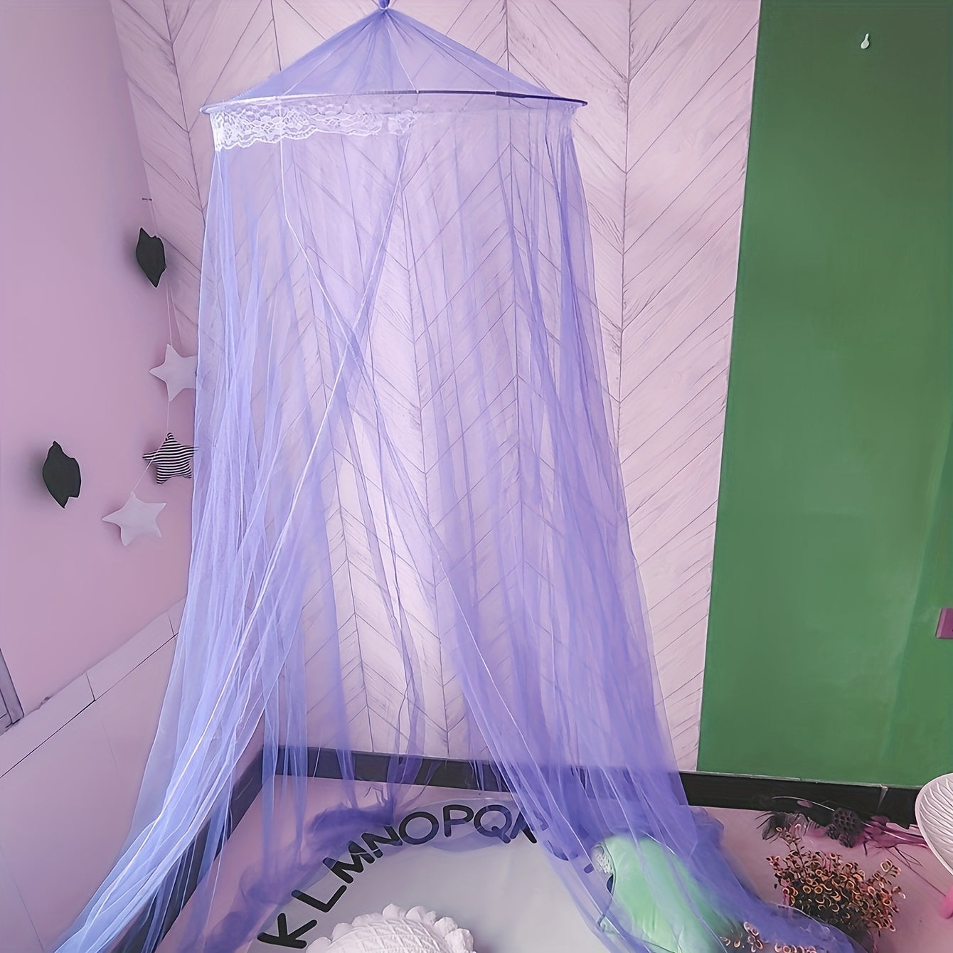 Round Dome Bed Canopy Princess Style Woven Polyester Fits Twin to King Size