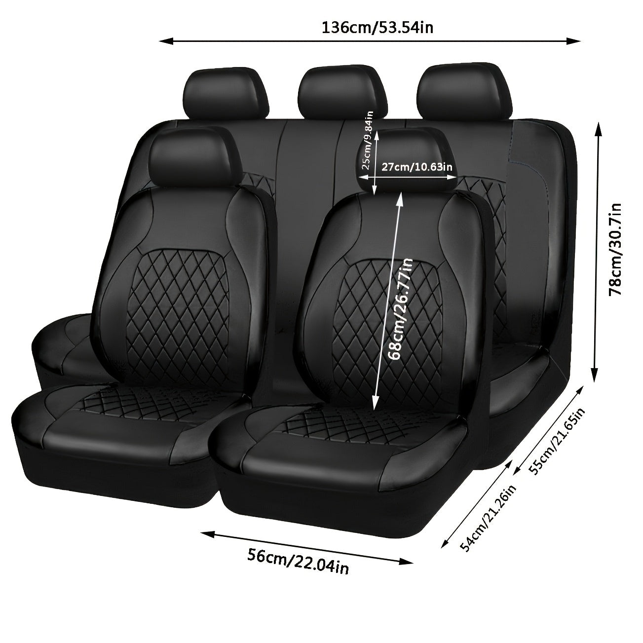 5-Seater PU Leather Diamond Pattern Car Seat Covers Breathable Zipper Airbag Compatible