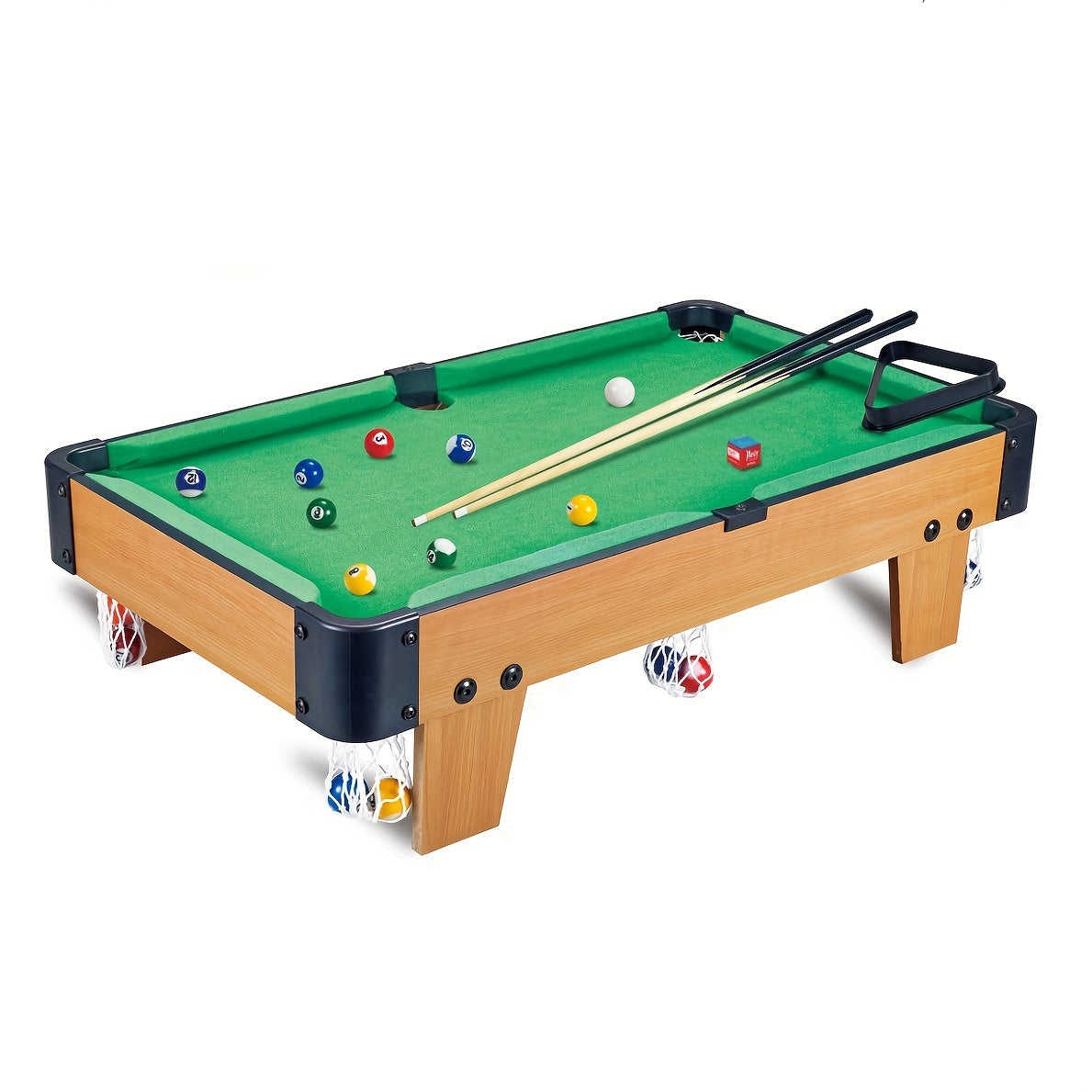 Self-Assembled Wooden Pool Table Set with Cues and 15 Balls for Indoor Play Multiple Sizes