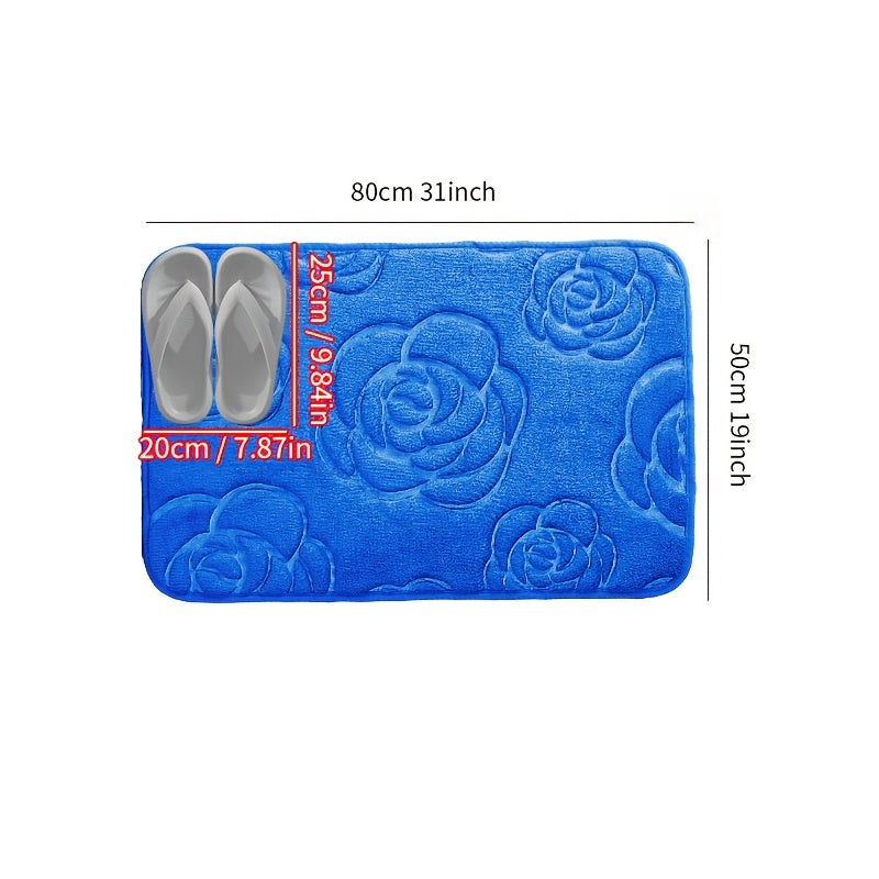 Blue and White Floral Bathroom Mat Plush Anti-Slip Absorbent Soft Rug