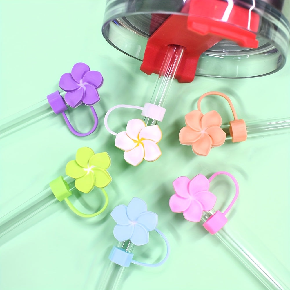 6/7Pcs Soft Plastic Flower Straw Toppers Reusable Splashproof Straw Caps