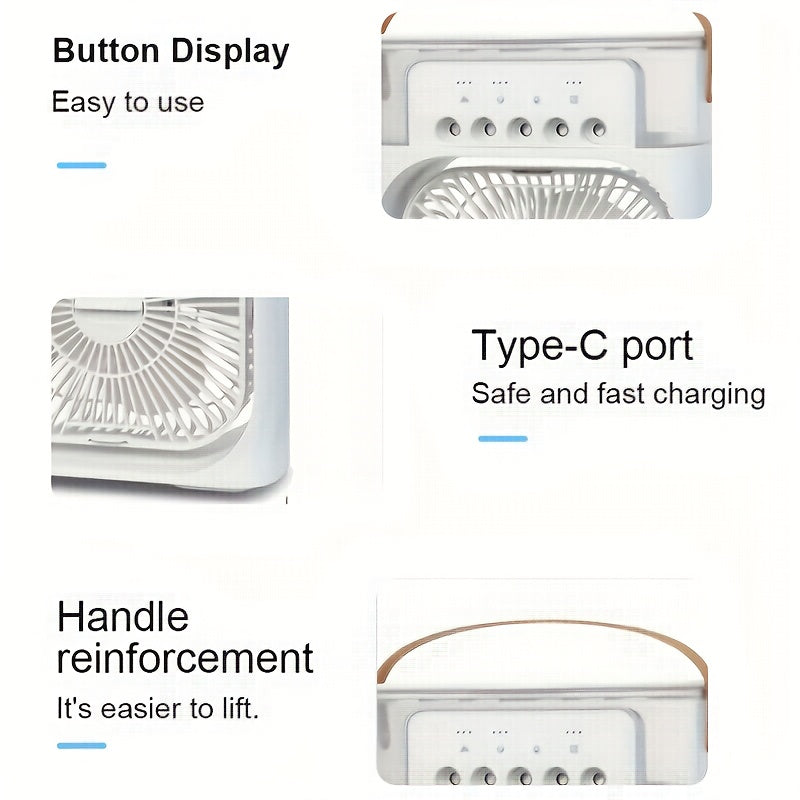 Portable Evaporative Air Cooler Fan with Atmosphere Light USB Powered Compact for Home Office