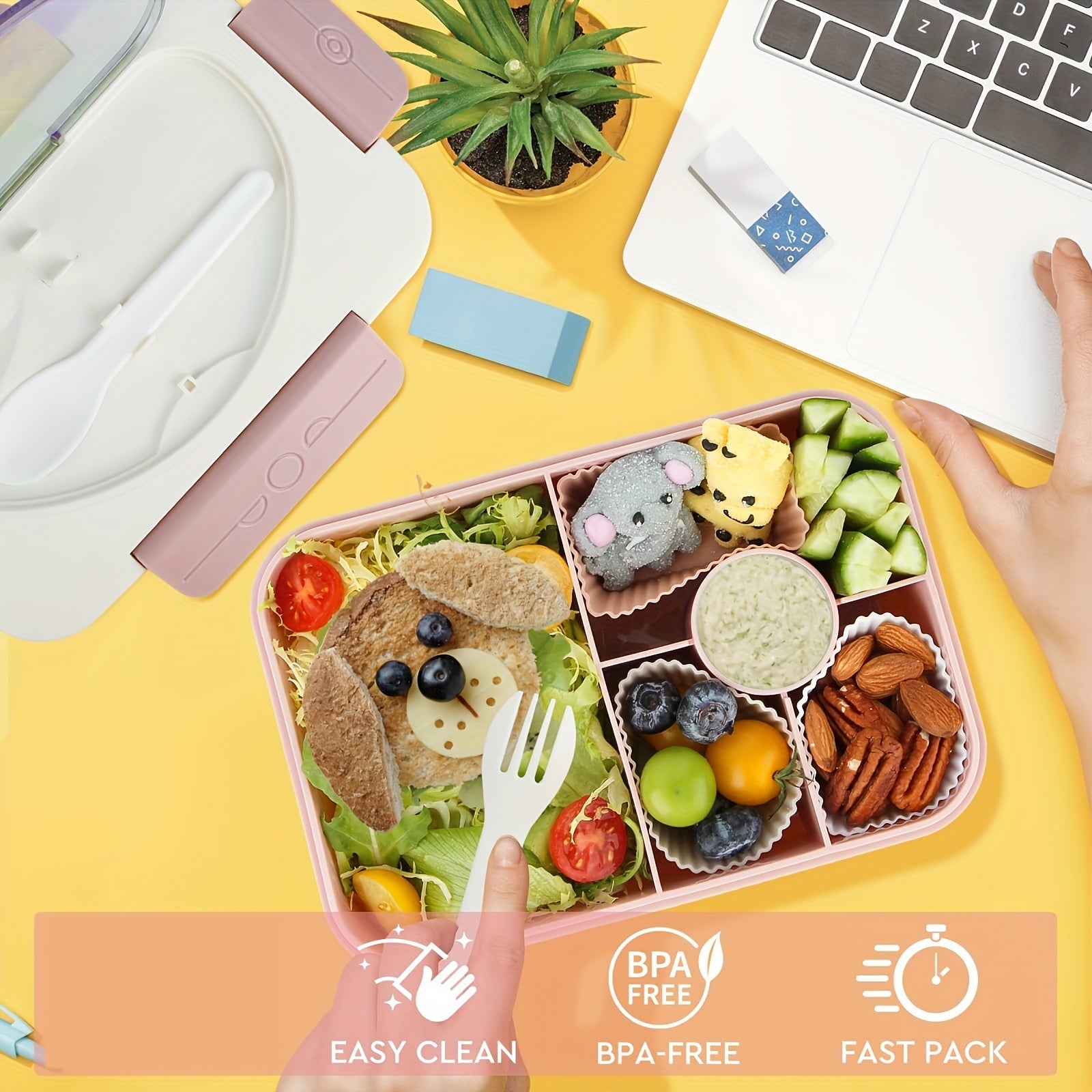 Caja de almuerzo bento verde menta con 5 compartimentos, a prueba de fugas y apta para lavavajillas