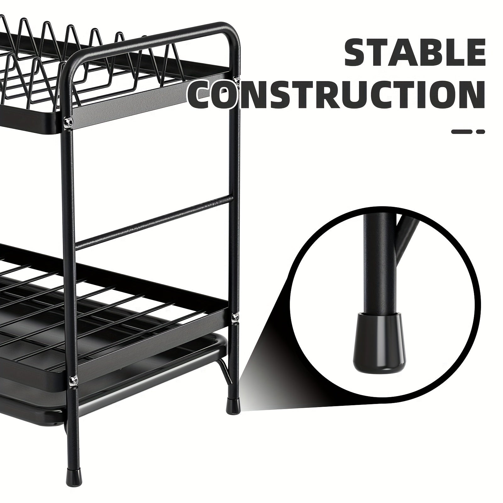 Двухъярусная стойка для сушки посуды с поддоном для слива и хранением кухонных аксессуаров