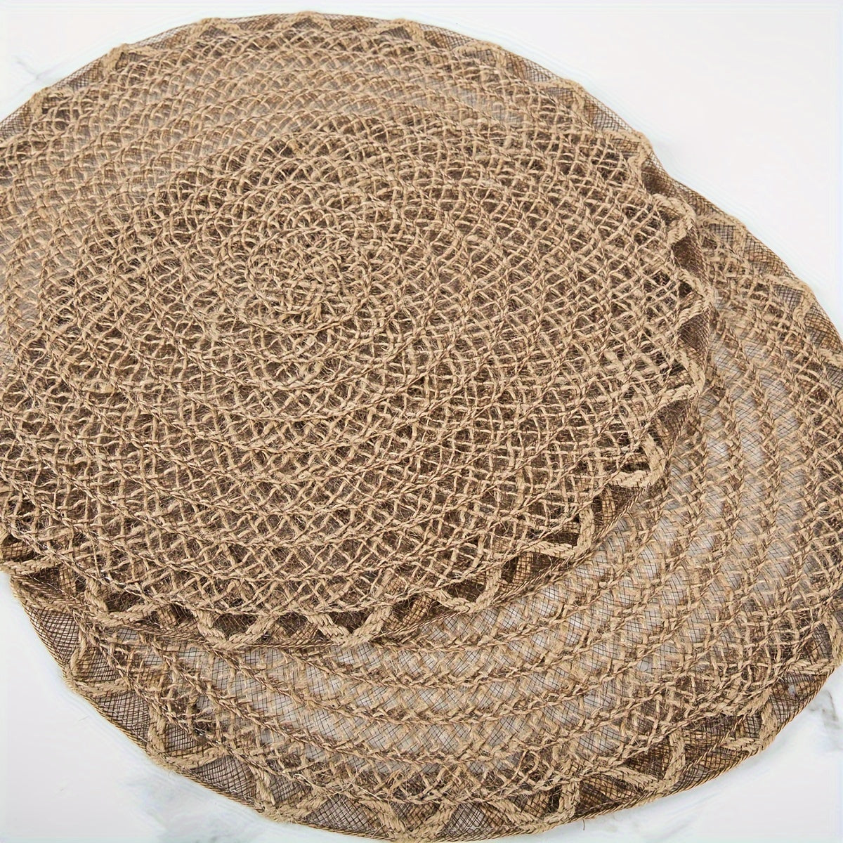 Set of 4 Jute Wavy Braided Placemats Non-slip Backing for Table Decoration