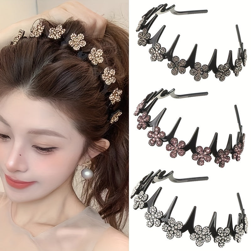 Women Rhinestone Flower Headband Boho Style Daily Wear Washing Face Accessory