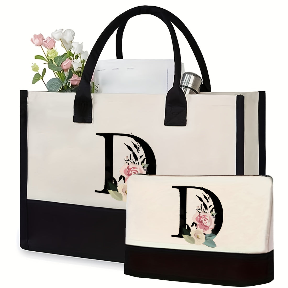 Kanvas kosmetika sumkasi, qattiq kamarlar va tasodifiy chop etish bilan, aralash ranglarda