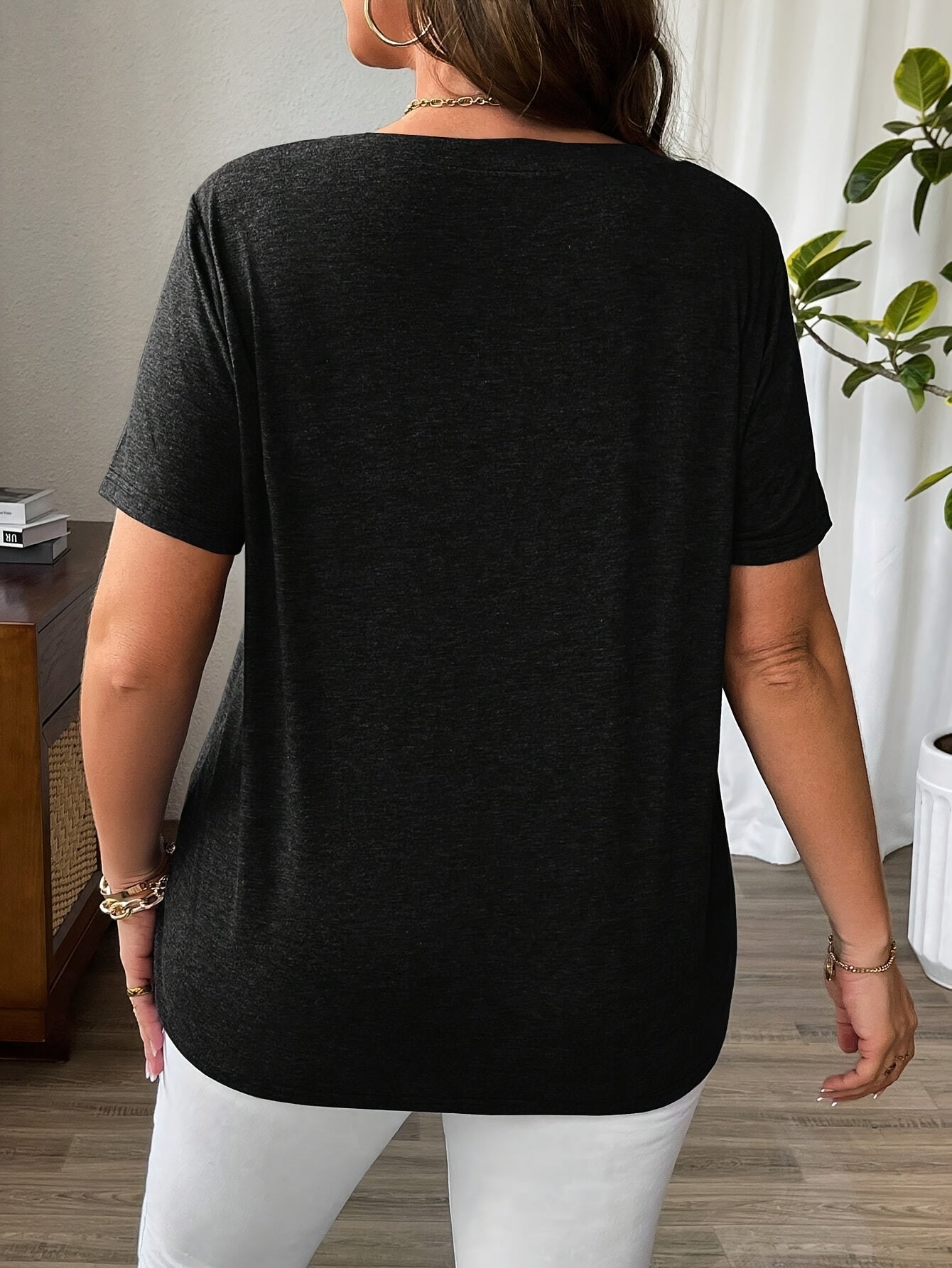 Plus Size Women’s Knitted V-Neck T-Shirt Summer Cross-Criss Cross Top