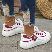 Women's Casual Low-Top Lace-Up Sneakers White Navy Blue Lightweight Faux Cover Round Toe