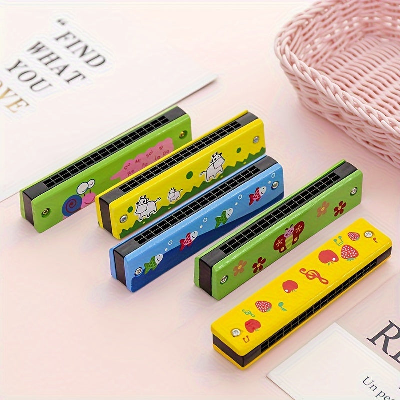 12 Styles Cartoon Harmonica for Kids and Beginners Double Row 16 Holes Wooden with Case