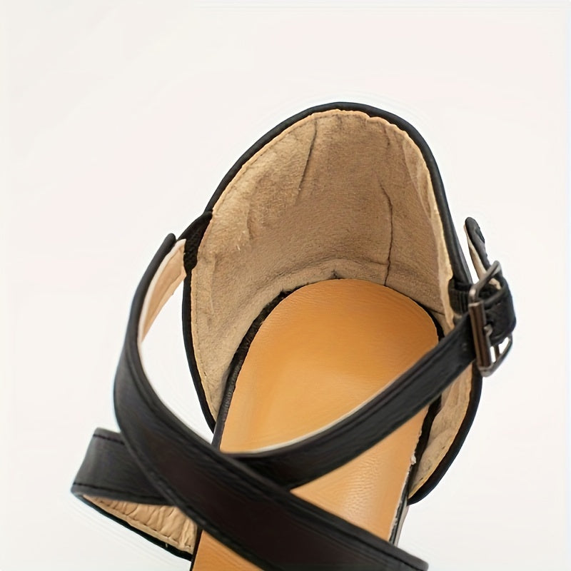 Women Faux Leather High Heel Sandals with Ankle Strap and Pointed Toe