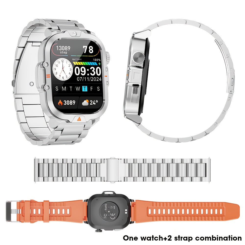 LZUEFK Smartwatch erkaklar va ayollar uchun, 5.11 sm HD ekran, simsiz qo'ng'iroq, fitnes kuzatuvchi, kaloriya va pedometr, mustahkam silikon tasma bilan.