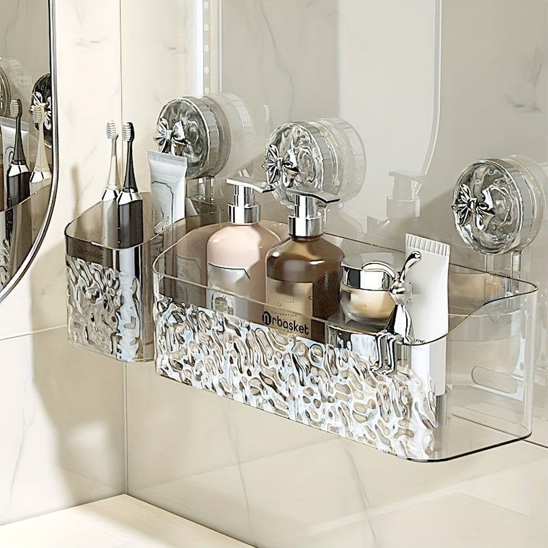 Cesta de almacenamiento para baño con ventosa y decoración de conejo y lazo