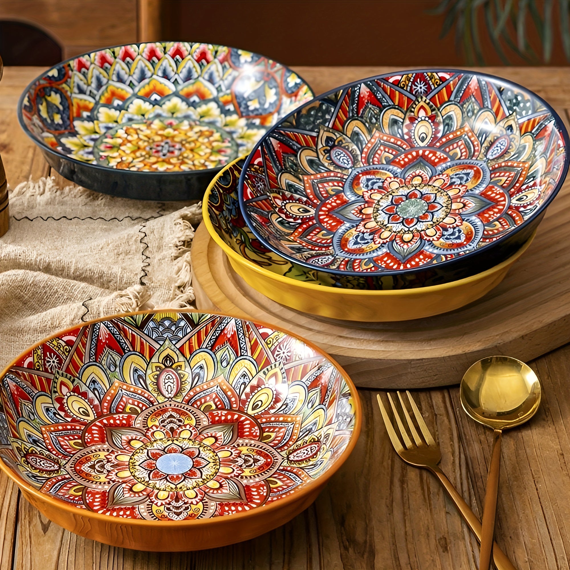 8-Inch Bohemian Ceramic Dinner Plate Microwave Safe for Home and Restaurant Use