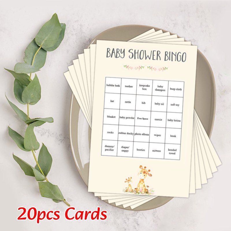 20 ta Bolalar To'y Bingo Kartalari to'plami, Chiroyli Gullar bilan Bezaklangan Jirafa Dizayni. Oila va Do'stlar uchun Qiziqarli O'yin, Kutilayotgan Onalar va Mehmonlar uchun Mukammal!