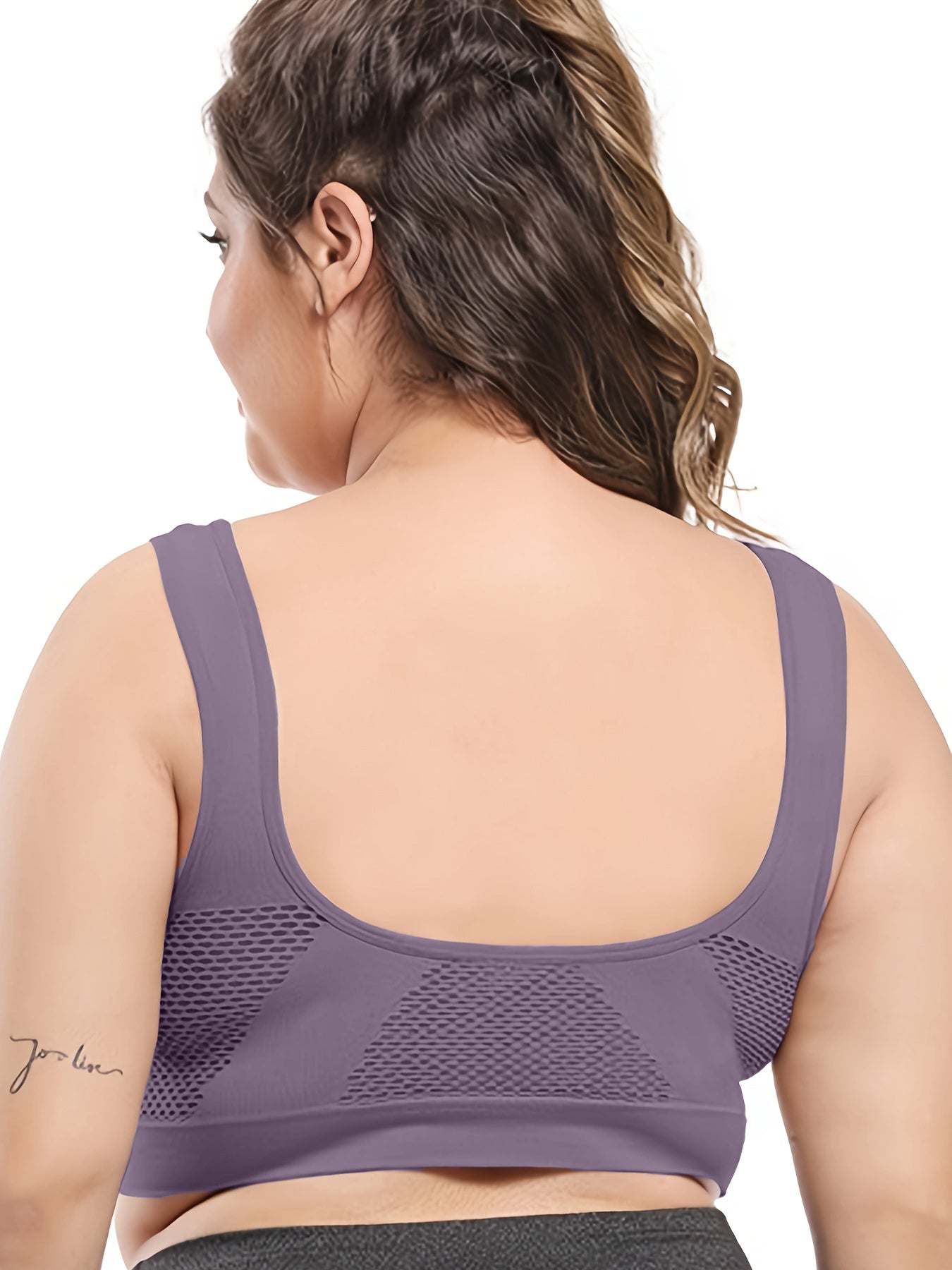 Women's Plus Size Padded Sports Bras Breathable Mesh Yoga Gym Black Purple White